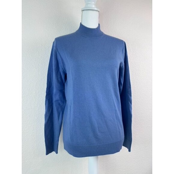 Murano women's small blue mock neck fine merino wool lightweight knit sweater - Picture 2 of 7